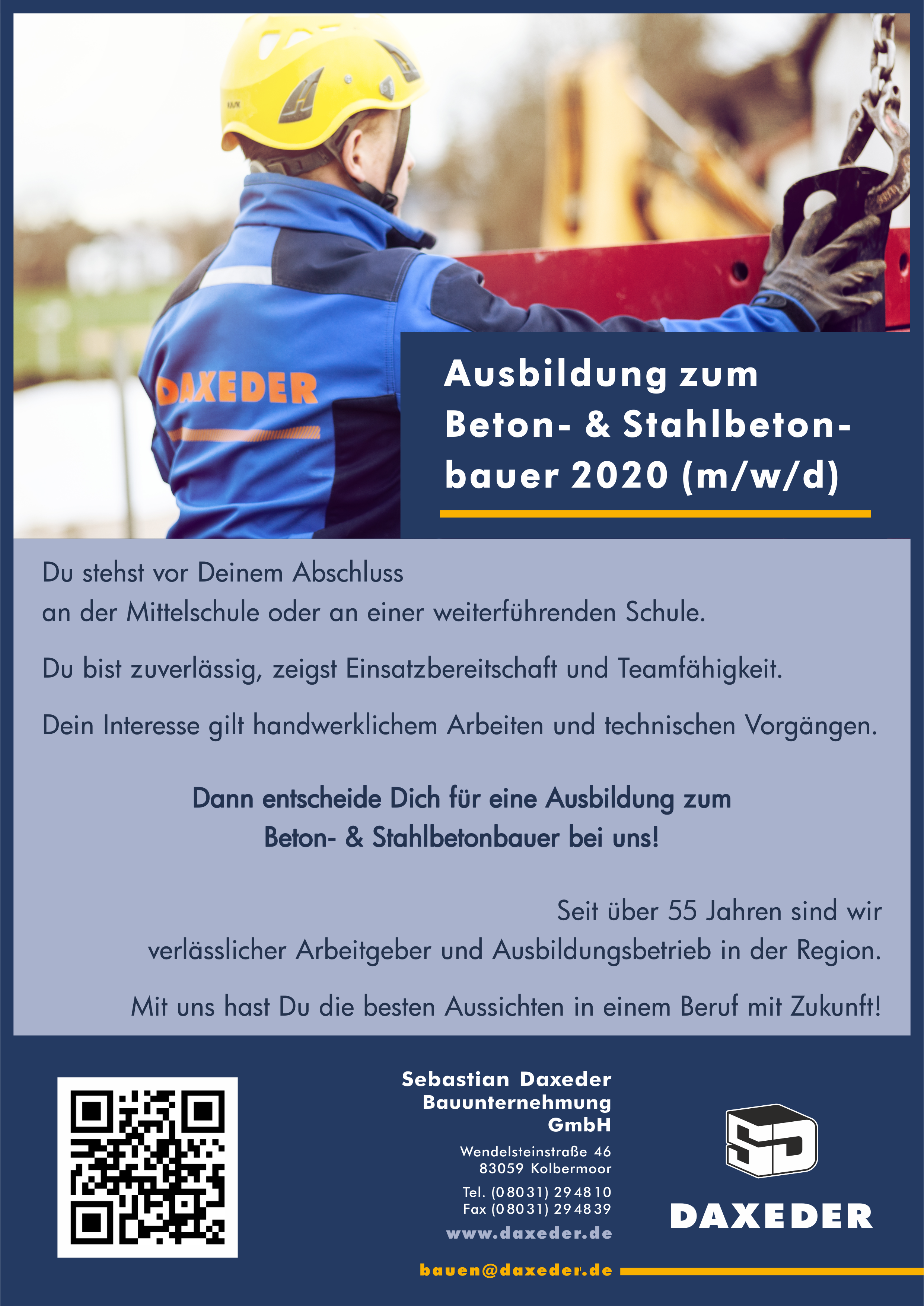 Sebastian Daxeder Bauunternehmung GmbH, Ausbildung Beton- und Stahlbetonbauer 2020